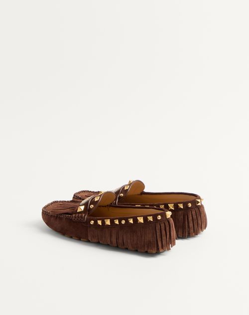Valentino Garavani - Plaster Caster Driver Loafer In Suede With Fringes - Fondant - Woman - Loafers & Oxford