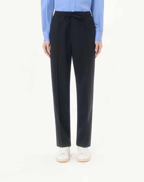 Valentino - Valentino Wool Trousers With Vlogo Embroidery - Black - Man - Trousers And Shorts
