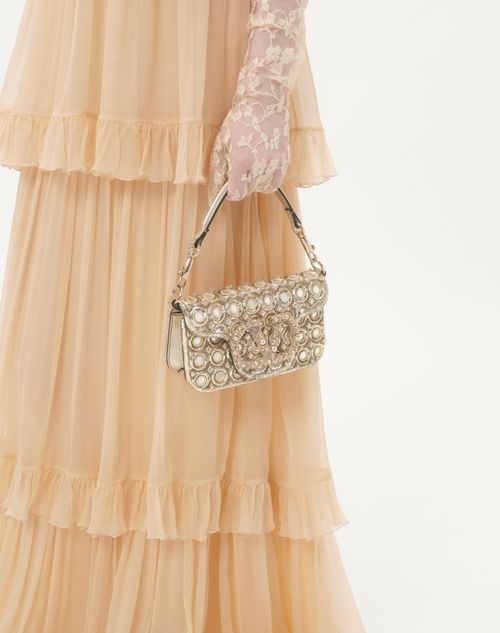 Valentino Garavani - Valentino Garavani Locò Small Shoulder Bag Embroidered With Jewel Logo - Silver - Woman - Shoulder Bags