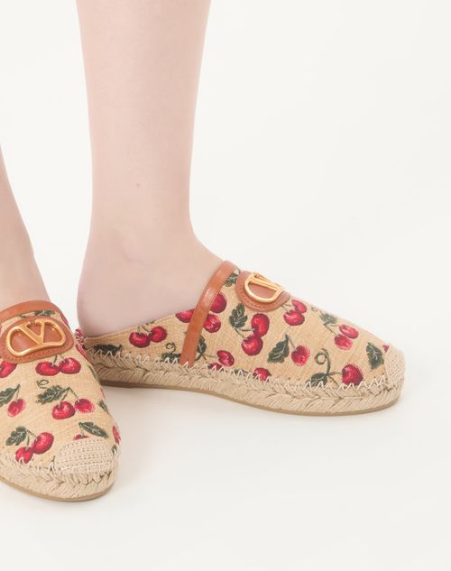 Valentino Garavani - Mule Vlogo Signature In Rafia Jacquard Con Motivo Cherryfic 25mm - Naturale/rosso - Donna - Espadrillas E Zeppe