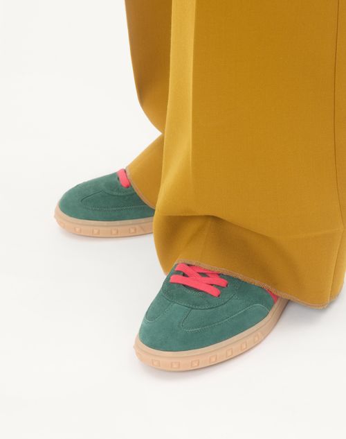 Valentino Garavani - Upvillage Low Top Trainer In Split Leather And Calfskin Nappa Leather - Green/red - Man - Trainers
