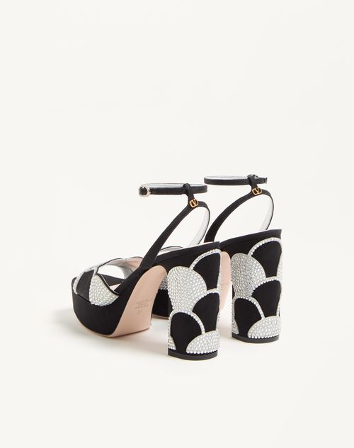 Valentino Garavani - Bowow Platform Sandal In Moiré Fabric With Crystals 115mm - Black/silver - Woman - Sandals