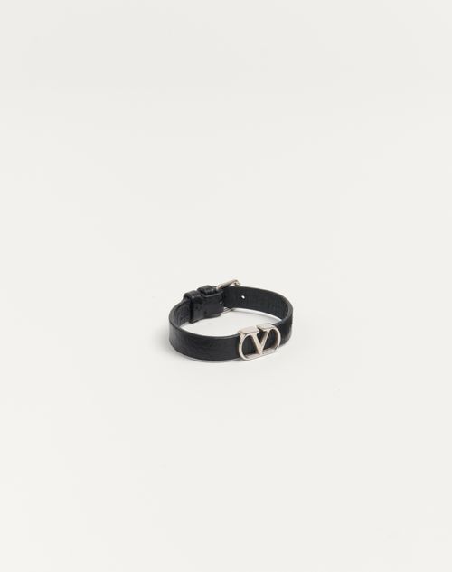 Valentino Garavani - Bracciale Vlogo Signature In Vitello Granato - Nero - Uomo - Gioielli
