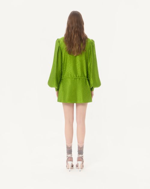 Valentino - Embroidered Silk-linen Plus De Pois Jacquard Top - Avocado - Woman - Shirts And Tops