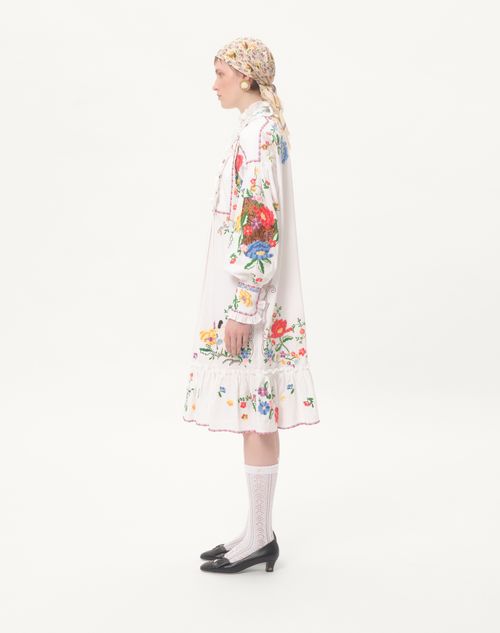 Valentino - Embroidered Cotton And Linen Dress - White/multicolour - Woman - Dresses