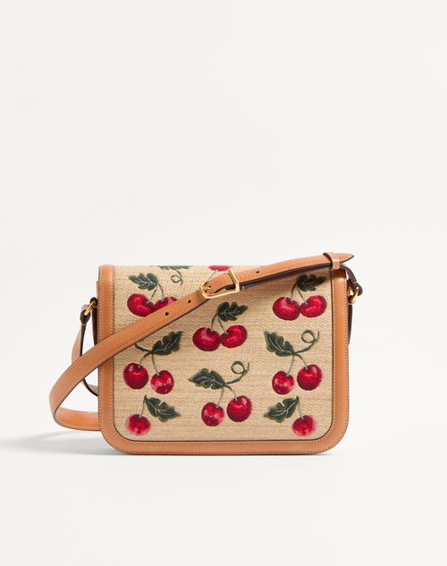 Valentino Garavani - Valentino Garavani 9to5 Shoulder Bag In Jacquard Raffia With Cherryfic Motif - Natural/red - Woman - Shoulder Bags