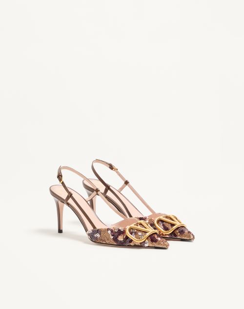 Valentino Garavani - Décolleté Slingback Vlogo Signature Con Ricamo Animalier 80mm - Marrone/multicolor - Donna - Décolleté E Slingbacks