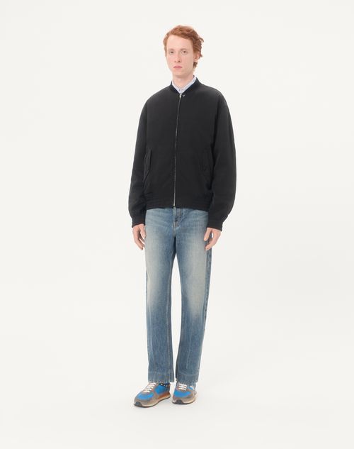 Valentino - Valentino Bomber Jacket In Viscose And Cotton Cannetté With Metallic V Detail - Black - Man - Outerwear