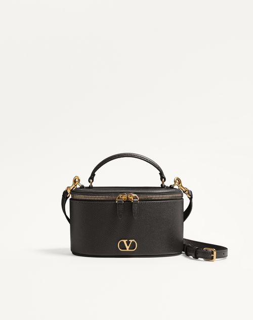 Valentino Garavani Vlogo Signature Mini Vanity Bag In Grainy Calfskin Woman Black Uni In Black