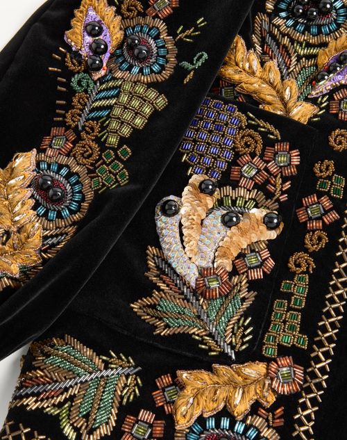 Valentino - Valentino Cotton Velvet Jacket With Belt And Embroidery - Black - Man - Coats And Blazers