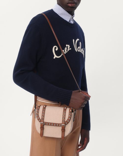 Valentino - Wool Crewneck Sweater With Chez Valentino Embroidery - Blue - Man - Knitwear