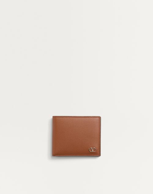 Valentino Garavani - Valentino Garavani Vlogo Signature Grainy Calfskin Wallet - Saddle Brown - Man - Wallets And Small Leather Goods