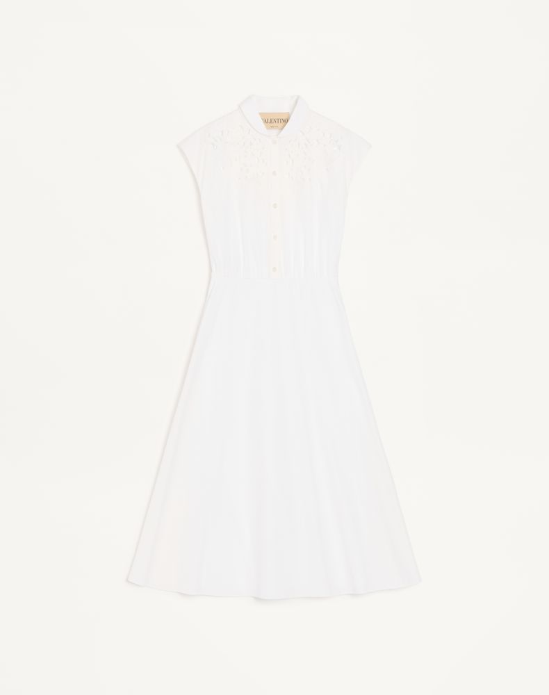 Valentino Women's White Embroidered Poplin Midi Dress Woman 48