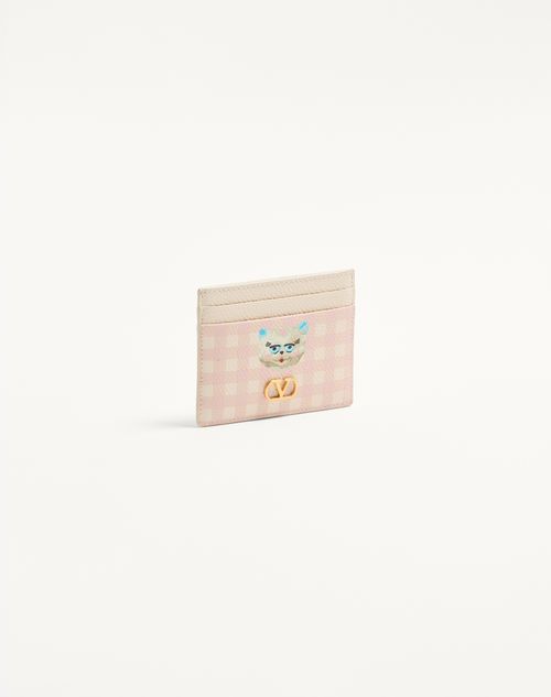 Valentino Garavani - Vlogo Signature Le Chat De La Maison Cardholder In Grainy Calfskin - Pink/ivory - Woman - Wallets And Small Leather Goods