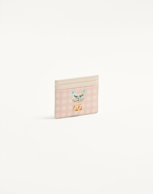 Valentino Garavani - Vlogo Signature Le Chat De La Maison Cardholder In Grainy Calfskin - Pink/ivory - Woman - Wallets And Small Leather Goods