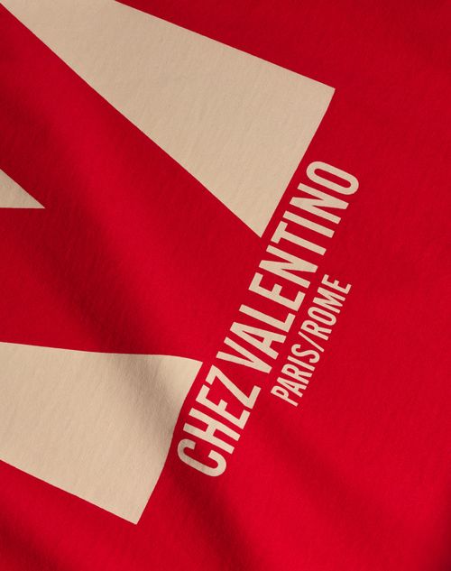 Valentino - Cotton T-shirt With Chez Valentino Print - Red - Man - T-shirts And Sweatshirts