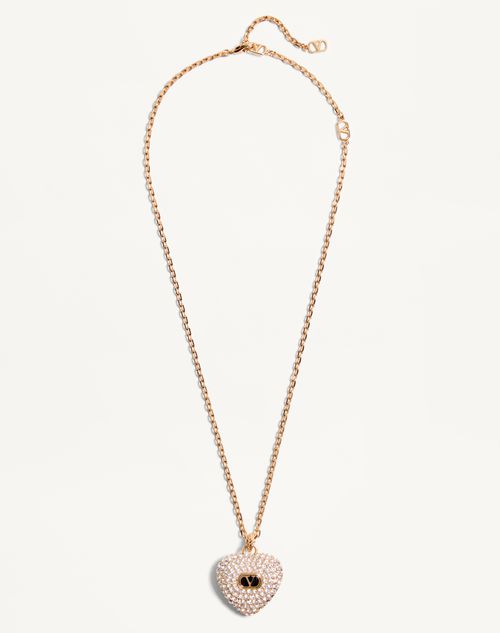 Valentino Garavani Coeur Royal Necklace In Metal Enamel And Swarovski® Crystals Woman Gold/black/cry
