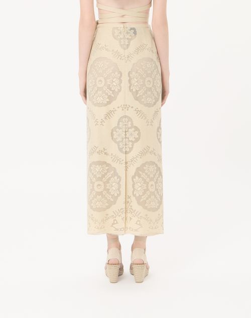 Valentino - Midi Skirt In Floral Stamp Blanket - Ecru/silver - Woman - Skirts