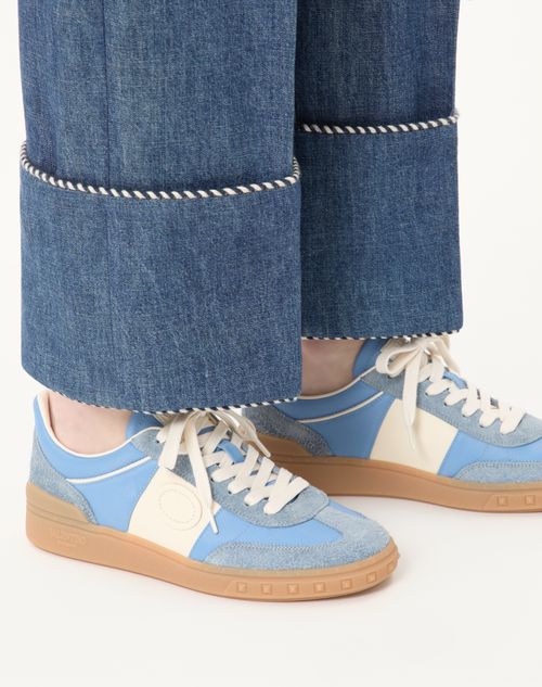 Valentino Garavani - Upvillage Sneaker In Crust Leather With Nappa Calfskin Leather Band - Grey/azure - Woman - Sneakers