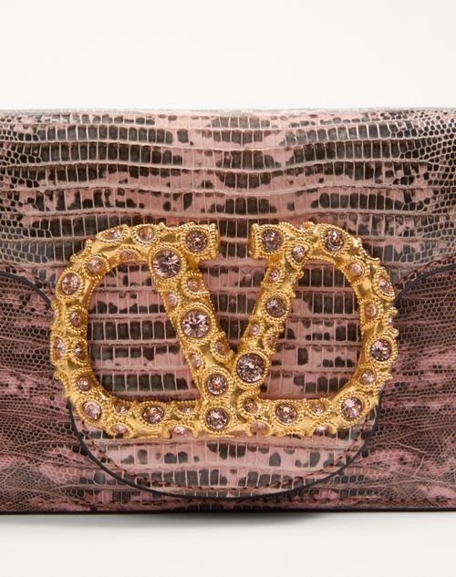 Valentino Garavani - Valentino Garavani Locò Small Shoulder Bag In Tejus With Jewel Logo - Peach Rose/vintage Rose - Woman - Shoulder Bags