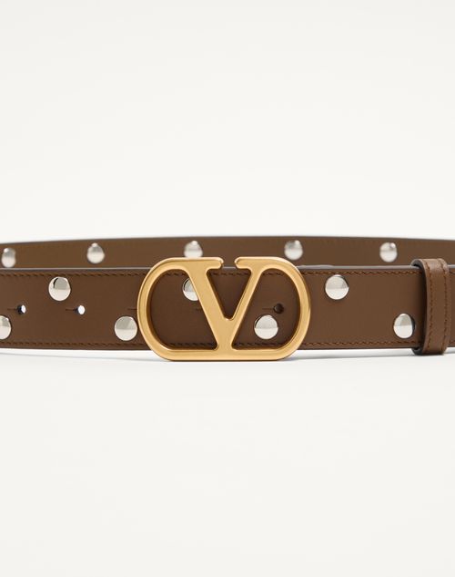Valentino Garavani - Vlogo Signature Belt In Shiny Calfskin 30 Mm - Tundra - Woman - Belts