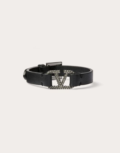 Valentino Garavani Vlogo Signature Leather And Crystal Bracelet Woman Black Uni