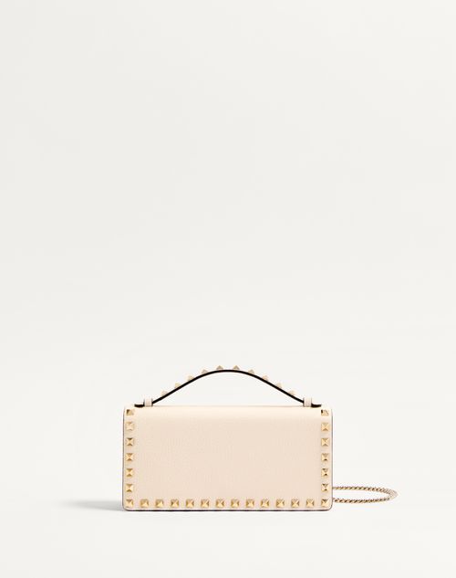 Valentino Garavani Rockstud Wallet With Chain In Grainy Calfskin Woman Light Ivory Uni