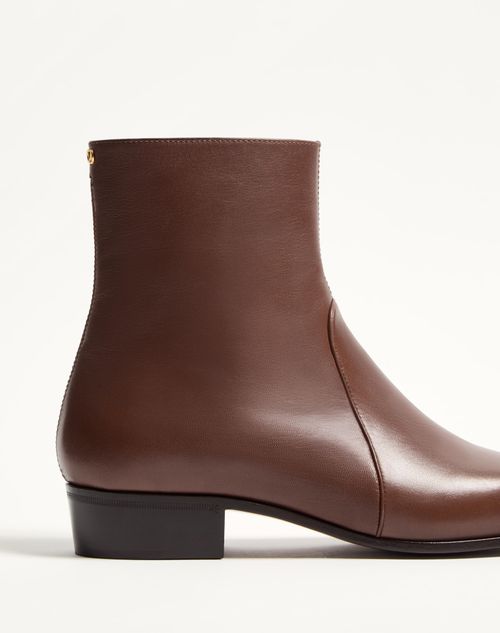 Valentino Garavani - Pat Ankle Boot In Kidskin - Bark Brown - Man - Boots