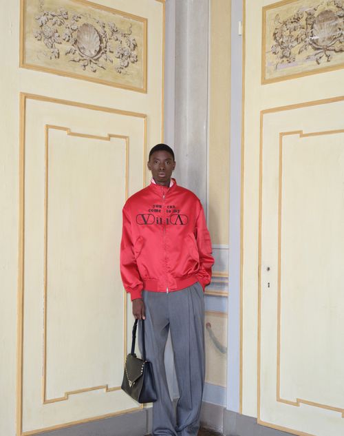 Valentino - Valentino Nylon Satin Bomber Jacket With You Can Come To My Villa Embroidery - Red - Man - Outerwear