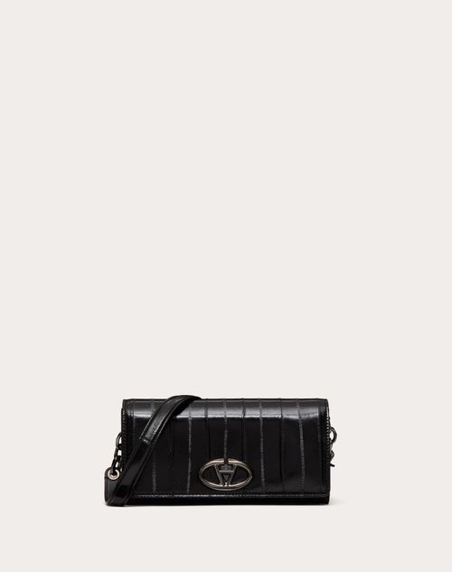 Valentino Garavani Vlogo The Bold Edition Wallet With Shoulder Strap In Eel Skin Woman Black Uni