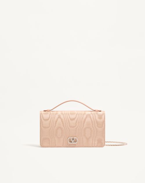 Valentino Garavani - Vlogo Signature Chain Wallet In Moiré Fabric With Jewel Logo - Pink - Woman - Wallets And Small Leather Goods