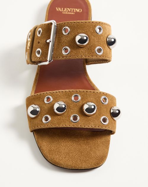 Valentino Garavani - Nellcôte Crust Leather Slide Sandal - Havana Beige - Woman - Slides And Thongs