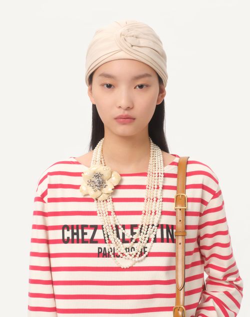 Valentino - Long-sleeved Cotton T-shirt With Chez Valentino Print - Ivory/red - Woman - T-shirts And Sweatshirts