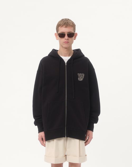 Valentino - Cotton Hooded Sweatshirt With Vg Patch - Black - Man - T-shirts And Sweatshirts