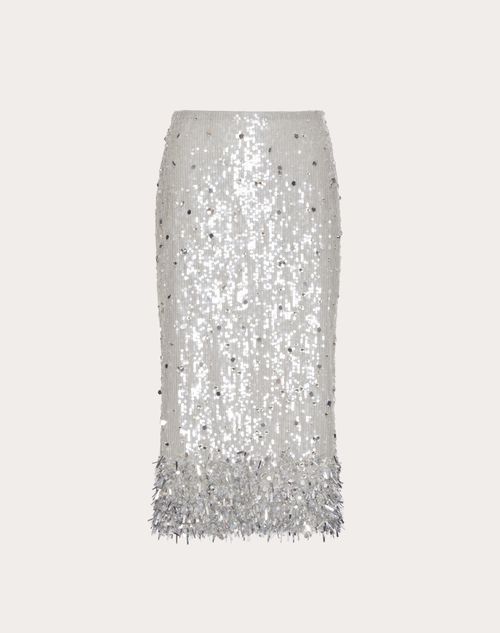VALENTINO VALENTINO TULLE ILLUSIONE EMBROIDERED SKIRT WOMAN SILVER 36 
