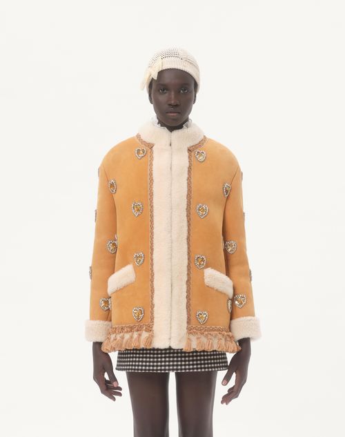 Valentino - Piel De Oveja Bordada - Beis - Mujer - Abrigos Y Chaquetas