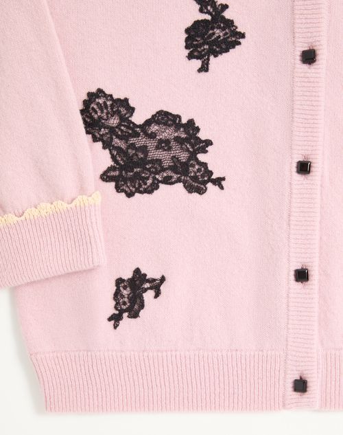 Valentino - Wool Cardigan With Lace - Pink - Woman - Knitwear