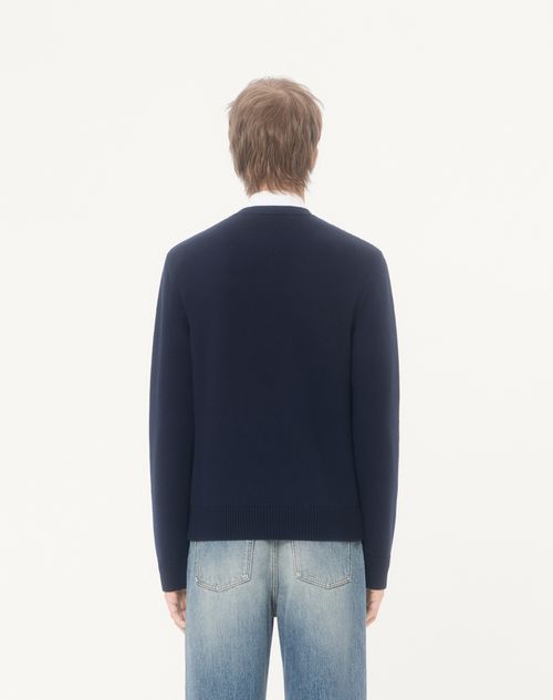 Valentino - Valentino Wool Sweater With Tone-on-tone Vlogo Signature Embroidery - Navy - Man - Knitwear