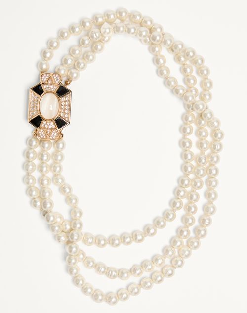 Valentino Garavani Pas Plus Necklace In Metal Enamel Resin Pearls And Swarovski® Crystals Woman Crys In Multicolour