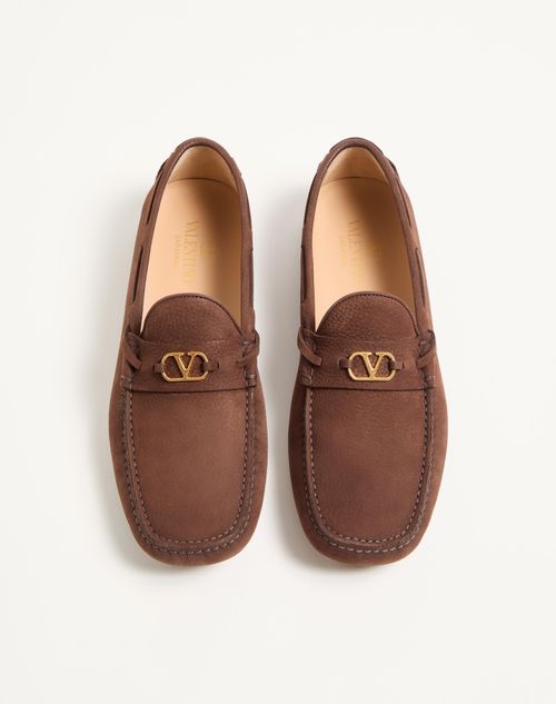 Valentino Garavani - Driver Fastaway Loafer In Deerskin Suede - Bark Brown - Man - Loafers And Driver