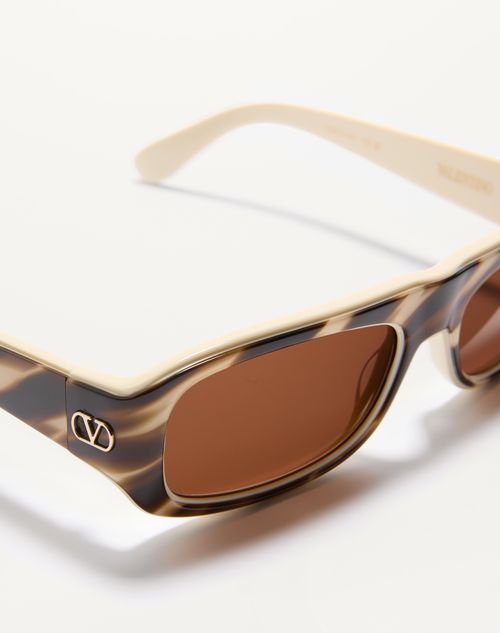 Valentino - Sleek Rectangular 90s Acetate Eyewear - Ivory/amber - Unisex - Eyewear