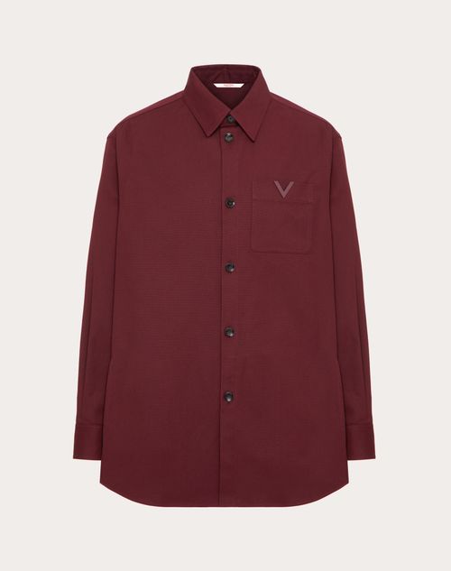 Shop Valentino Stretch Cotton Canvas Shirt Jacket With Rubberised V Detail In ルビー