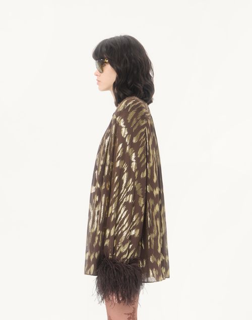 Valentino - Shirt In Gattocivetta Fauve Éclat Lurex Jacquard - Brown/gold - Woman - Shirts And Tops