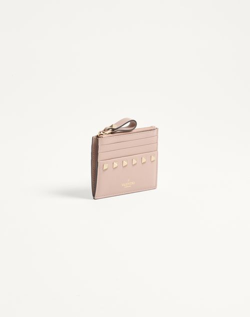 Valentino Garavani - Rockstud Calfskin Cardholder With Zipper - Poudre - Woman - Wallets And Small Leather Goods