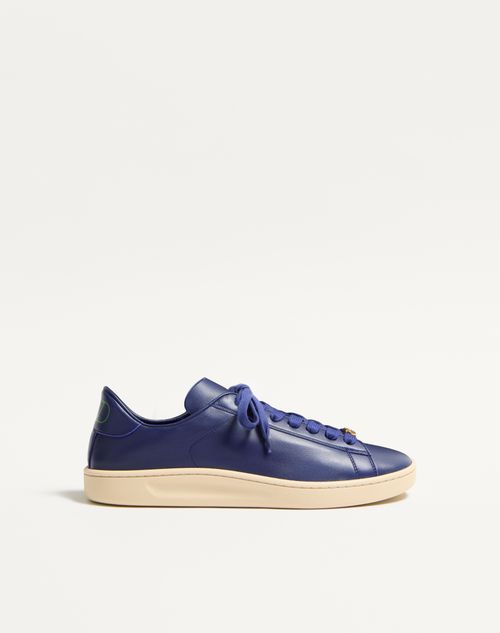 Valentino Royco Leather Sneakers With Rubber Sole In Indigo