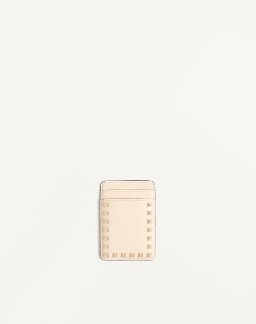 Valentino Garavani - Valentino Garavani Rockstud Magnetic Cardholder In Grainy Calfskin - Ivory - Woman - Wallets And Small Leather Goods