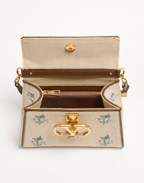 Valentino Garavani - Valentino Garavani Vsling Small Handbag In Linen With Embroidery - Natural/multicolour - Woman - Top Handle Bags