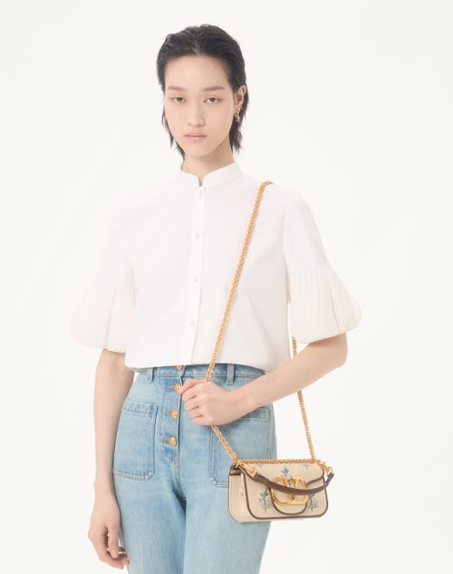 Valentino Garavani - Valentino Garavani Locò Small Linen Shoulder Bag With Embroidery - Natural/multicolor - Woman - Shoulder Bags