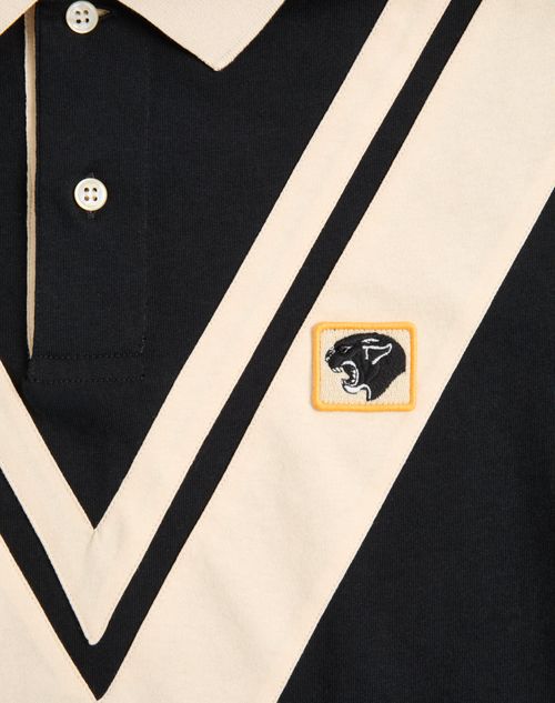 Valentino - Valentino Cotton Polo With Inlaid V And Embroidered Panther Patch - Black/butter - Man - Tshirts And Sweatshirts