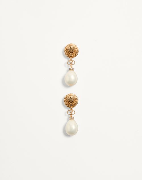 Valentino Garavani - Vlogo Signature Earrings In Metal, Enamel, Pearls And Crystals - Gold/black/crystal/cream - Woman - Jewelry